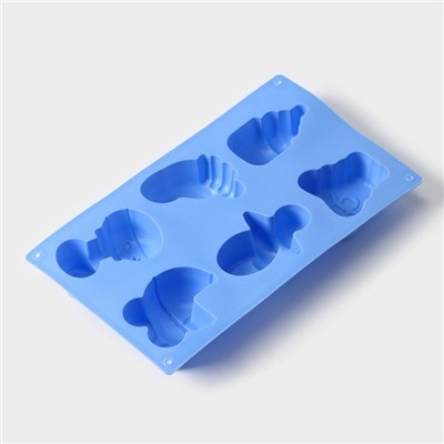 Форма для выпечки Доляна «Праздник.Для новорожденных», силикон, 28,5×16,5 см, 6 ячеек (8х5,7 см), цвет МИКС