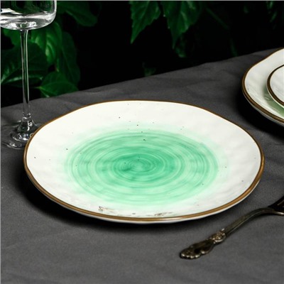 Тарелка керамическая «Ласточки», Ø 21.8 см, цвет зелёный
