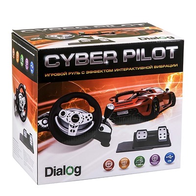 Игровой руль Dialog GW-155VR CyberPilot (повр. уп.) - эф.вибрации, 2 педали, рычаг ПП, PC USB (black)