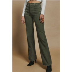 Green High Waist Square Pockets Corduroy Pants