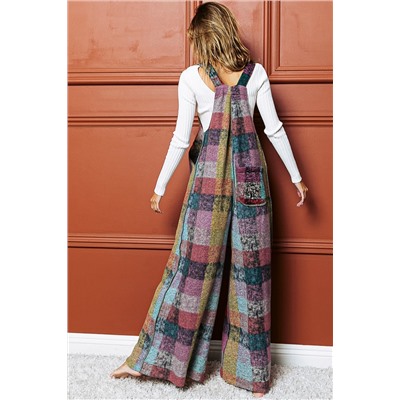 Multicolour Brushed Checkered Wide Leg Overalls