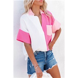 Rose Collared Neck Color Block Polo Shirt