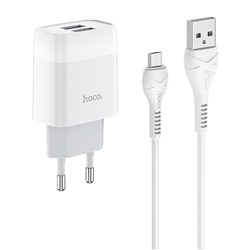 Адаптер Сетевой с кабелем Hoco C73A Glorious 2USB 2,4A/10W (USB/Micro USB) (white)