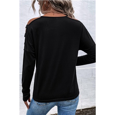 Black Cold Shoulder Cut out Long Sleeve Top