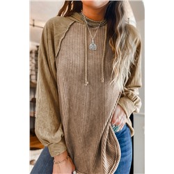 Khaki Waffled Expose Seam Drawstring Hoodie