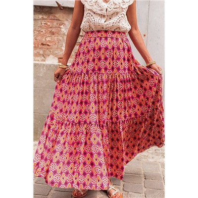 Розовая многоярусная юбка макси в стиле Бохо