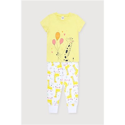 Пижама для девочки Crockid К 1526 бледно-желтый, жирафы на самокатах