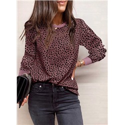 Animal Spotted Print Round Neck Long Sleeve Top