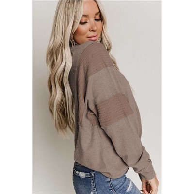 Chestnut Waffle Patchwork Dolman Sleeve Henley Top