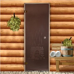 Дверь для бани «Банька», размер коробки 190 × 70 см, правая, 6 мм, круглая ручка