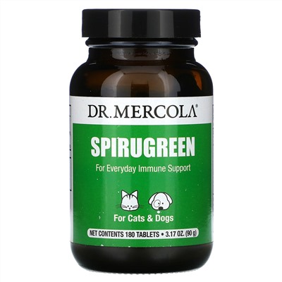 Dr. Mercola, SpiruGreen, для кошек и собак, 180 таблеток