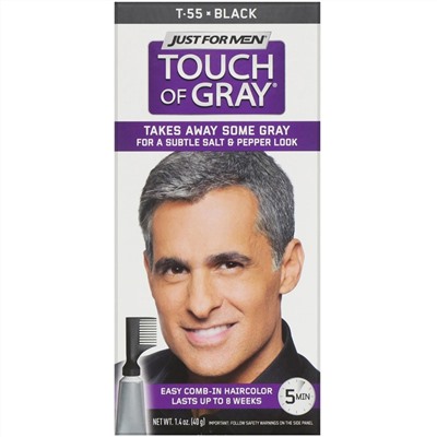 Just for Men, Мужская краска для волос с гребешком Touch of Gray, оттенок черный T-55, 40 г