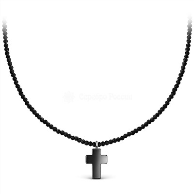 Колье из серебра с гематитом и чёрной шпинелью родированное - Крест Б-01кч