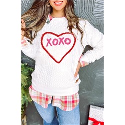 White Heart XOXO Chenille Embroidered Textured Sweatshirt