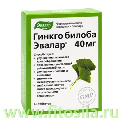 Гинкго Билоба Эвалар 40 мг, таб. №40 по 0.2 г (улучшает память и внимание) БАД