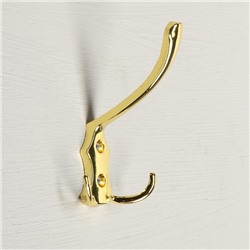 Крючок мебельный ТУНДРА TKT004, трехрожковый, золото