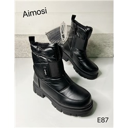 Зимние ботинки с натуральным мехом E87 черные