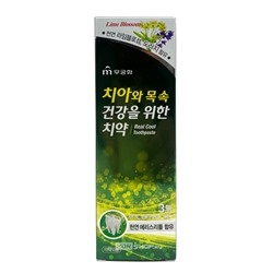 Зубная паста гелевая охлаждающая с экстрактом липового цвета Real Cool Mukunghwa, Корея, 110 г Акция