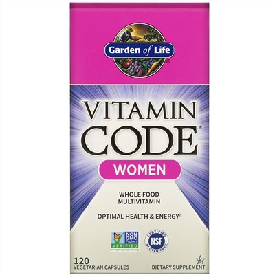 Garden of Life, Vitamin Code, мультивитамины из цельных продуктов для женщин, 120 вегетарианских капсул