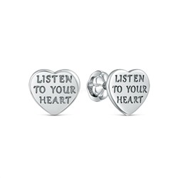 Серьги-пусеты из серебра в форме сердца родированные - "Listen to your heart" 2340405415