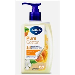 AURA Крем-Мыло 2в1 для рук и тела Хлопок и мёд Pure Cotton 300 мл