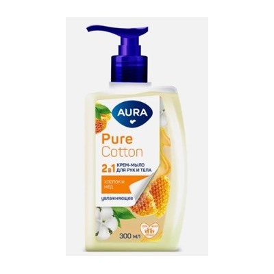 AURA Крем-Мыло 2в1 для рук и тела Хлопок и мёд Pure Cotton 300 мл