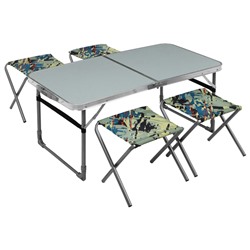Набор мебели: стол, 4 стула, цвет металлик/камуфляж саванна