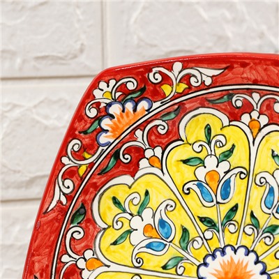 Тарелка Риштанская Керамика "Узоры", красная, 20 см, квадратная