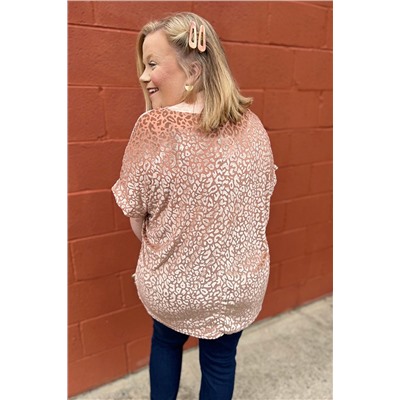 Pink Plus Size Ombre Glitter Leopard T-shirt