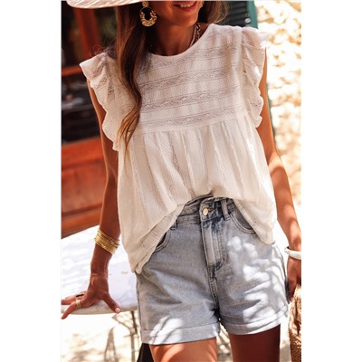 White Ruffled Lace Flowy Tank Top