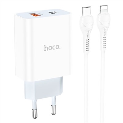 Адаптер Сетевой с кабелем Hoco C97A PD QC3.0 USB/Type-C 3A/18W (Type-C/Lightning) (white)