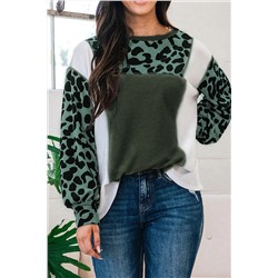 White Leopard Colorblock Patchwork Knit Top