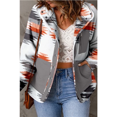 Multicolour Aztec Fleece Patchwork Snap Button Jacket