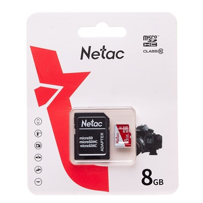 Карта флэш-памяти MicroSD  8 Гб Netac P500 Eco + SD адаптер (Class 10)