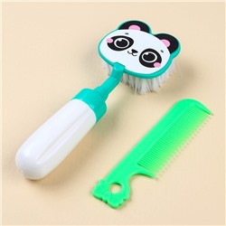 Набор расчёсок с погремушкой «Панда», 2 предмета: расчёска с зубчиками + щётка