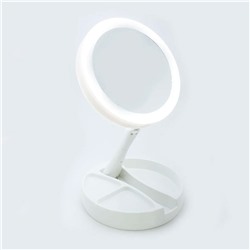 Зеркало для макияжа с подсветкой YT-M512A, БЕЛОЕ (d=15см, max высота 28см)