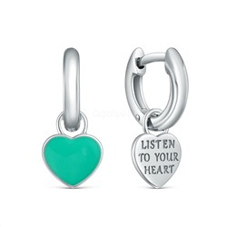 Серьги из серебра с эмалью родированные - Сердца, "Listen to your heart" (2 в 1) 925 пробы 2364405416-70