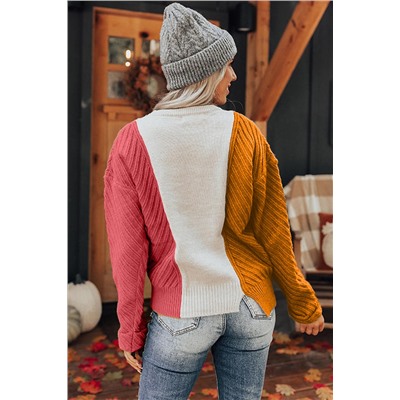 Multicolor Colorblock Textured Drop Shoulder Sweater