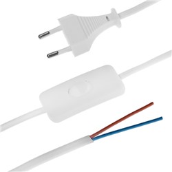 Шнур сетевой с выключателем для бра, 1,5 м, ШВВП 2 х 0.5 мм2, белый