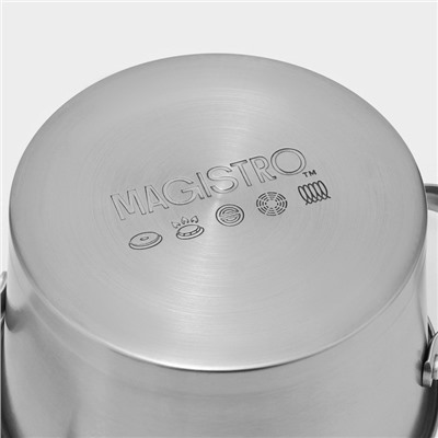 Кастрюля из нержавеющей стали Magistro HiTech Steel, 2 л, d=18 см, h=11 см, слив для воды, капсульное дно, индукция