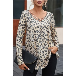 Leopard Animal Print Crisscross Neck Flowy Top