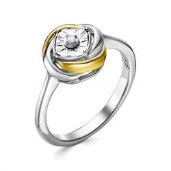 Кольцо из родированного серебра с бриллиантом и золочением 925 пробы SR02984I3/G