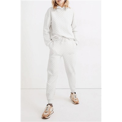 White Quilted Hoodie and Sweatpants Two Piece Set