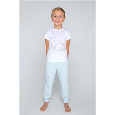 Пижама для девочки Crockid К 1576 белый, крапинка на нежно-голубом