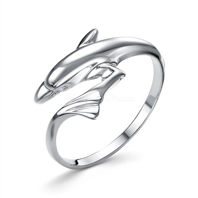 Кольцо из серебра родированное - Дельфин
