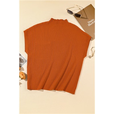 Gold Flame Patch Pocket Ribbed Knit Short Sleeve Sweater