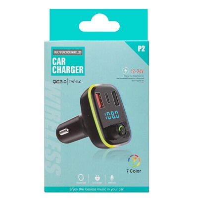 Автомобильный FM-трансмиттер - P2 QC3.0  2USB/Type-C (black)