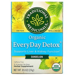 Traditional Medicinals, Organic EveryDay Detox, одуванчик, без кофеина, 16 чайных пакетиков в упаковке, 24 г (0,85 унции)
