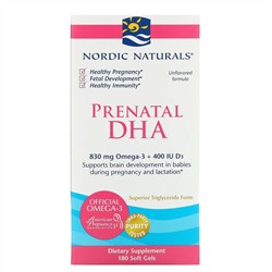 Nordic Naturals, Prenatal DHA, пренатальная ДГК, без добавок, 180 капсул