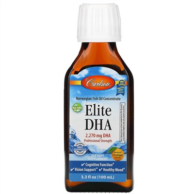 Carlson Labs, Elite DHA натуральный апельсиновый вкус, 2270 мг, 100 мл (3,3 жидк. унции)